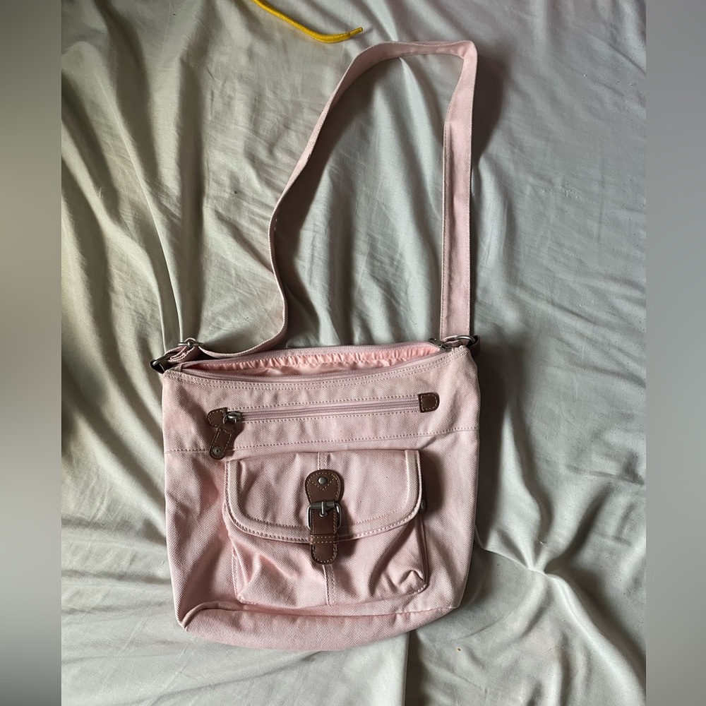 Pink Y2K Crossbody Messenger Hobo Bag with Brown Buckles